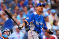 National League All-Star Carlos Gonzalez #5 of the Colorado Rockies at bat in the first round during the State Farm Home Run Derby at Kauffman Stadium on July 9, 2012 in Kansas City, Missouri. (Photo by Dilip Vishwanat/Getty Images)