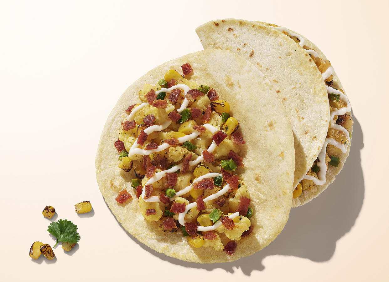 Southwest Breakfast Tacos with Cilantro and Corn Flavor Cues. (Dunkin')