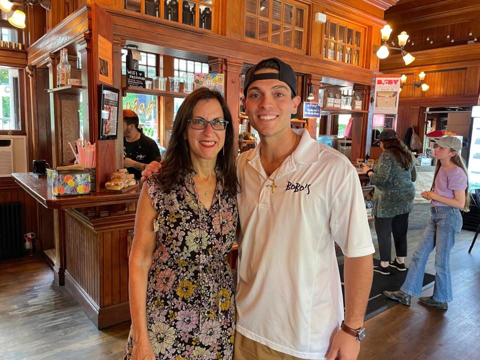 Lohud Food & Dining Reporter Jeanne Muchnick with Craig Bernardi, co-owner of Bobo's Cafe in Chappaqua. Photographed Aug. 9, 2023