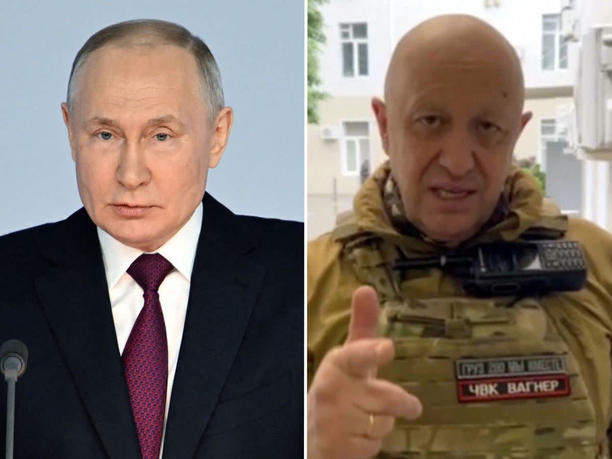 Vladimir Putin, left, and Wagner mercenary chief Yevgeny Prigozhin (Getty/AP)