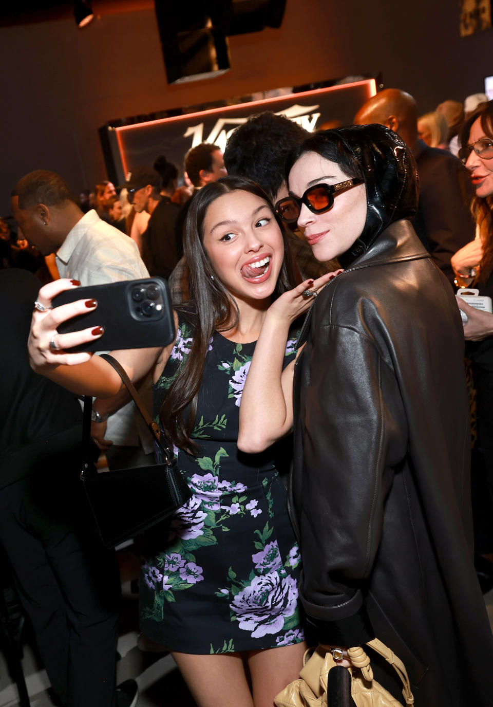 HOLLYWOOD, CALIFORNIA - DECEMBER 02: (L-R) Olivia Rodrigo and St. Vincent attend Variety's Hitmakers presented by Sony Audio on December 02, 2023 in Hollywood, California. (Photo by Matt Winkelmeyer/Variety via Getty Images)