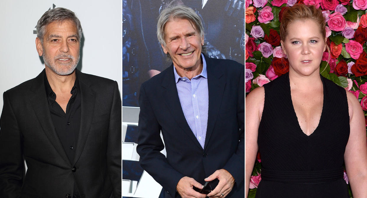 George Clooney, Harrison Ford, and Amy Schumer (Credit:Keith Mayhew/SOPA Images/LightRocket via Getty Images - Jordan Strauss/Invision/AP - Anthony Behar/Sipa USA)