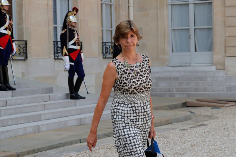 France's ambassador to Italy Catherine Colonna leaves the Elysee Palace in Paris