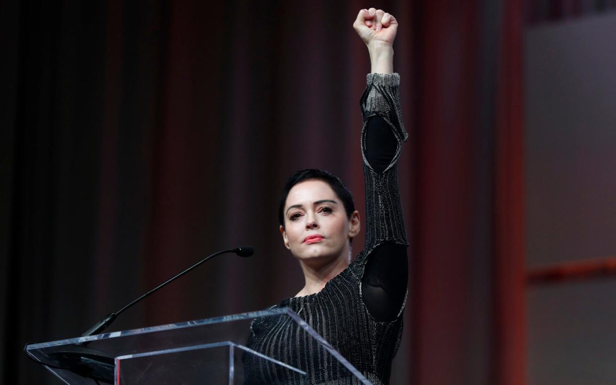 Actress Rose McGowan gives a rousing speech at October's Women's Convention in Detroit - AP