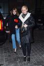 <p>Jennifer Lawrence and Emma Stone each chose denim, black coats, and high-neck blouses for a night out in New York.</p>