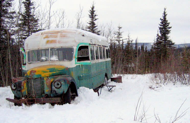 ** FILE ** The abandoned bus where Christopher McCandless starved to death in 1992 is seen in this March 21, 2006 photo on the Stampede Road near Healy, Alaska. McCandless, who hiked into the Alaska wilderness in April 1992 died in there in late August 1992, was apparently poisoned by wild seeds that left him unable to fully metabolize what little food he had. Sean Penn's movie 