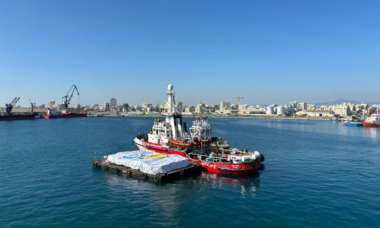 <span>The Spanish-flagged aid ship Open Arms was making ‘good progress’ and on course for the Gaza coast.</span><span>Photograph: Wck Handout/EPA</span>
