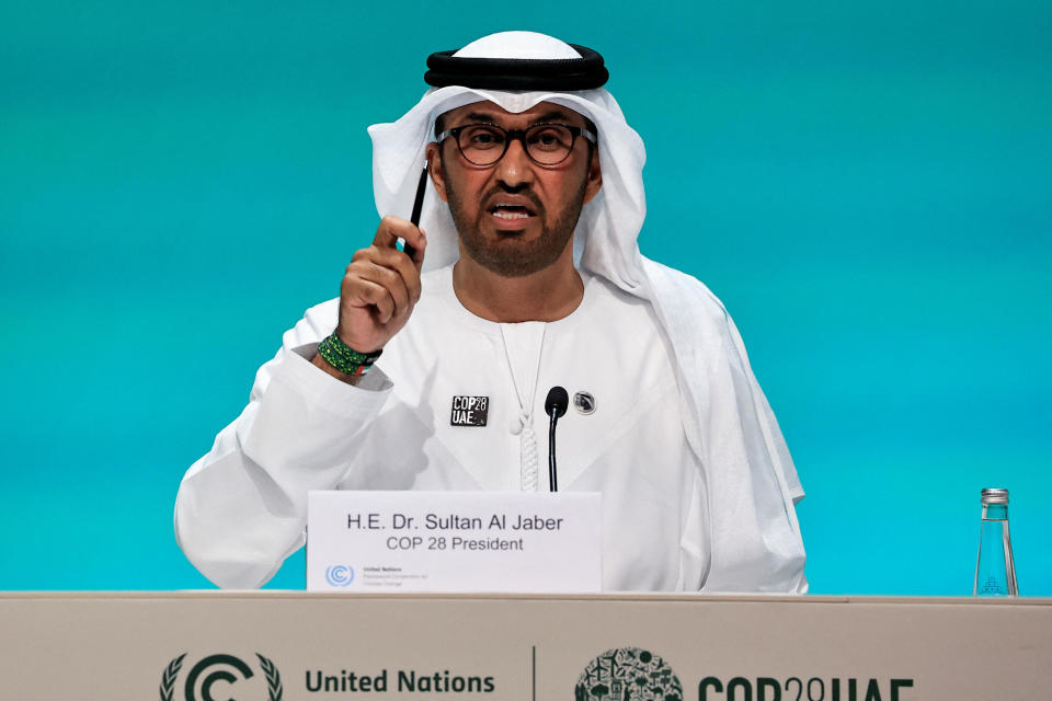 United Arab Emirates Minister of Industry and Advanced Technology and COP28 President Sultan Ahmed al-Jaber speaks during a press conference at the United Nations Climate Change Conference (COP28) in Dubai, United Arab Emirates, Dec. 4, 2023. / Credit: THAIER AL-SUDANI/REUTERS