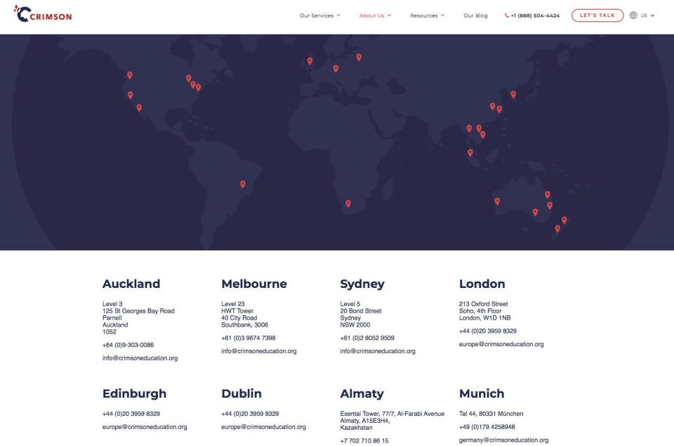 Crimson Education's website claims to have offices throughout the world.