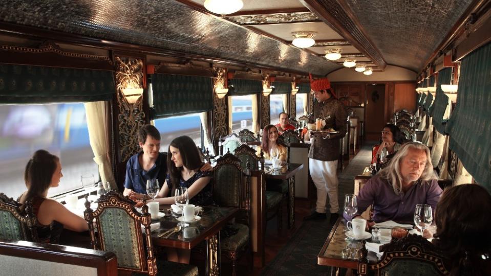 The Mayur Mahal restaurant aboard the Maharajas' Express