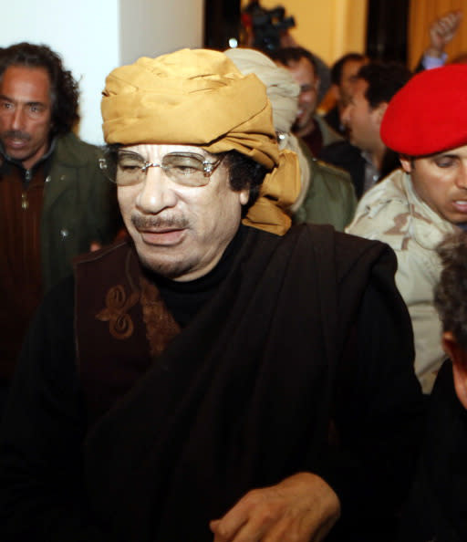 Muammar Gaddafi ruled over Libya for more than 40 years before he was overthrown during a fierce civil war. He was eventually captured and killed near his hometown of Sirte. June, 1942 - October 20, 2011. (Photo by MAHMUD TURKIA/AFP/Getty Images)