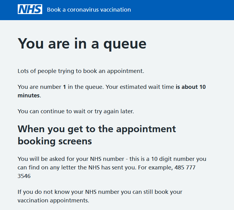 NHS vaccine queue alert