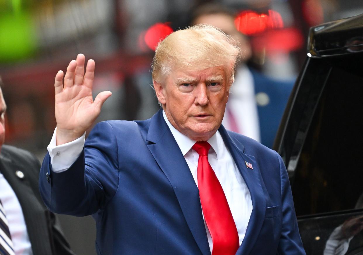 Former U.S. President Donald Trump leaves Trump Tower to meet with New York Attorney General Letitia James for a civil investigation on August 10, 2022 in New York City.  