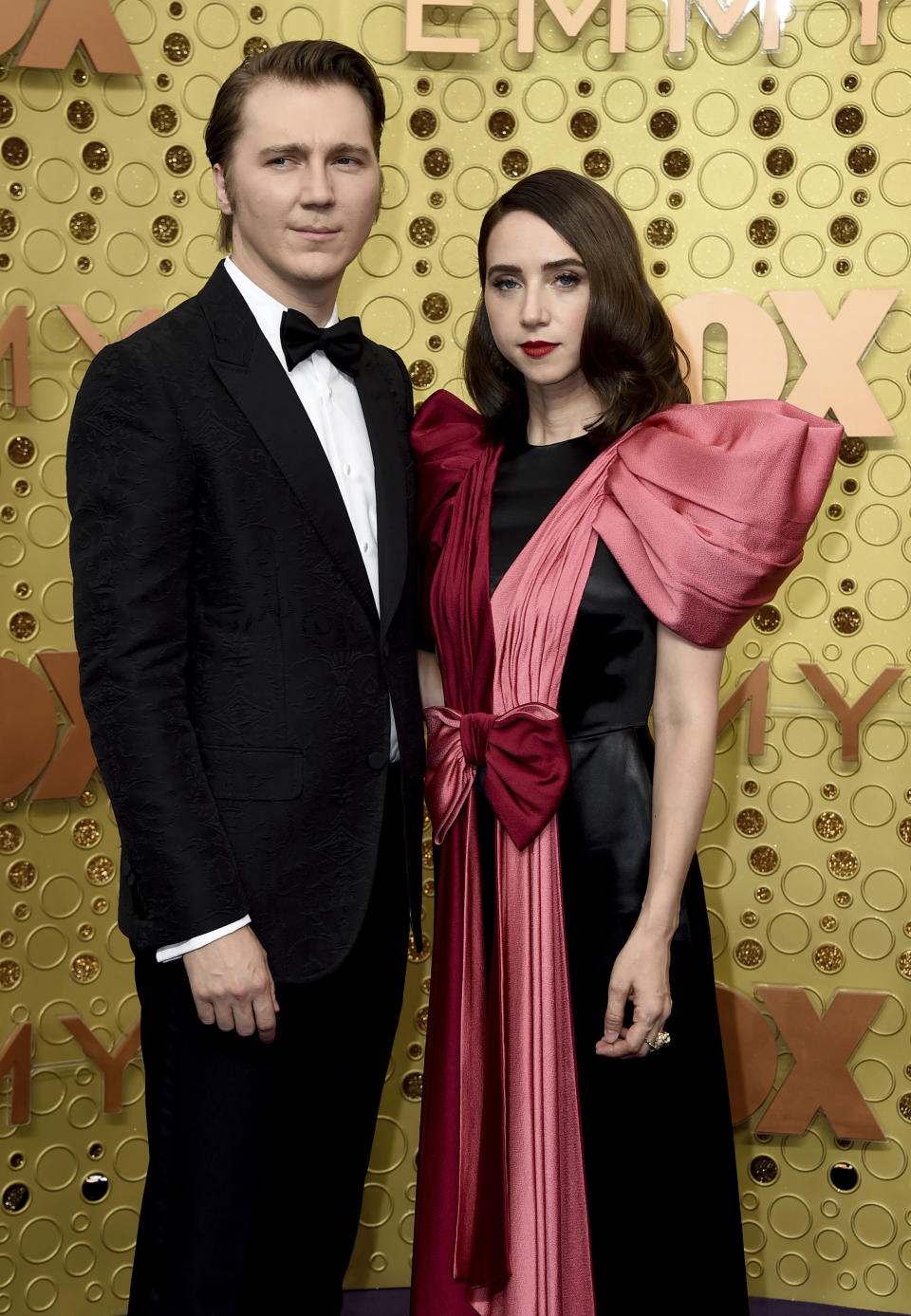 Paul Dano, left, and Zoe Kazan arrive at the 71st Primetime Emmy Awards on Sunday, Sept. 22, 2019, at the Microsoft Theater in Los Angeles. (Photo by Jordan Strauss/Invision/AP)