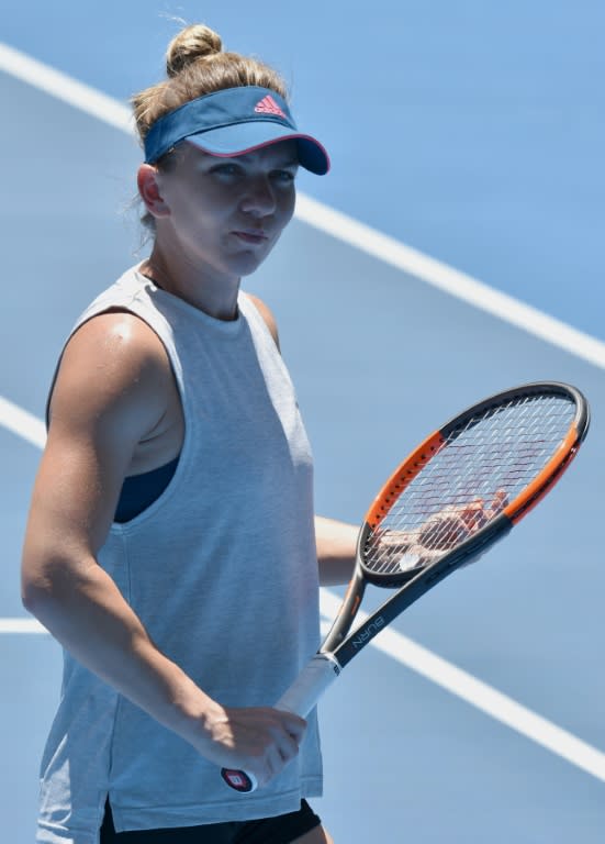 Romania's Simona Halep attends a practice session ahead of the 2017 Australian Open, in Melbourne, on January 12