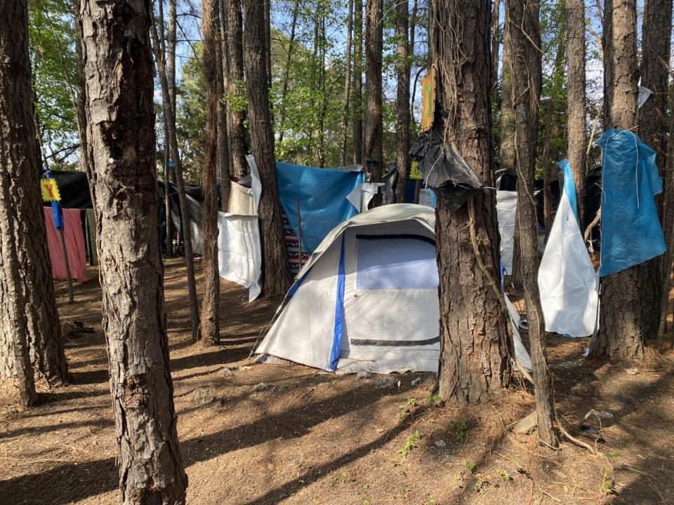 A homeless encampment near North Carolina Veterans Park.