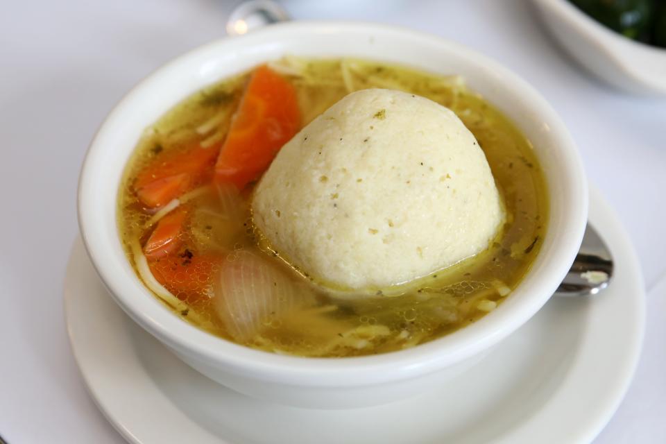 Matzo ball soup is a dish sometimes served during the Passover Seder.