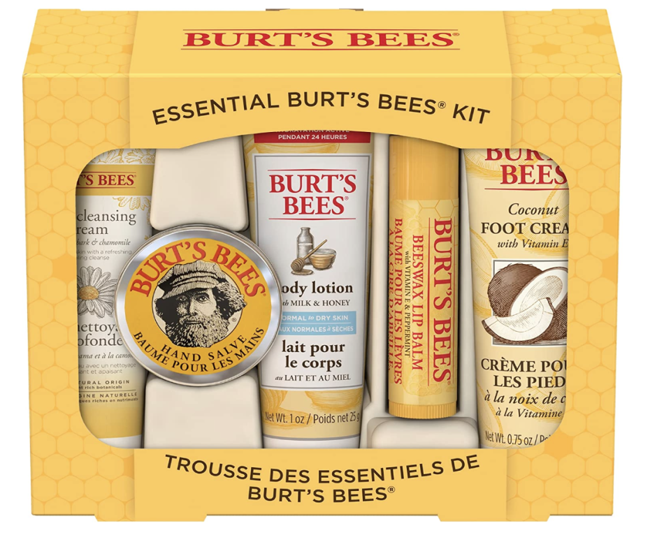 Burt's Bees Gift Set in yellow box with lotions and lip balm (Photo via Amazon)