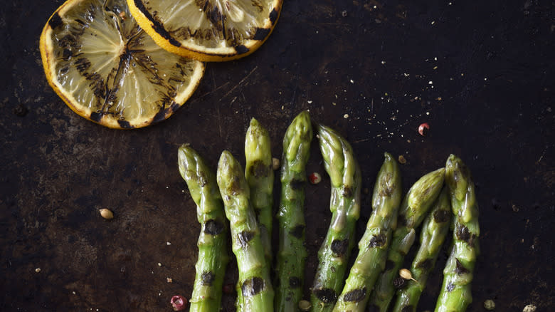 Grilled lemon over asparagus 