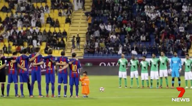 A Saudi Arabian club observed a moment's silence for a clash with Barcelona last year. Source: 7 News