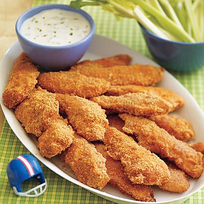 Baked Buffalo Chicken Strips with Blue Cheese Dip