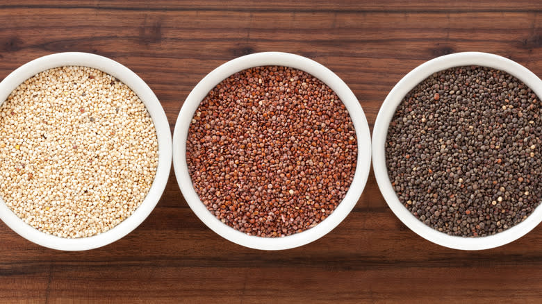 Bowls of dried quinoa