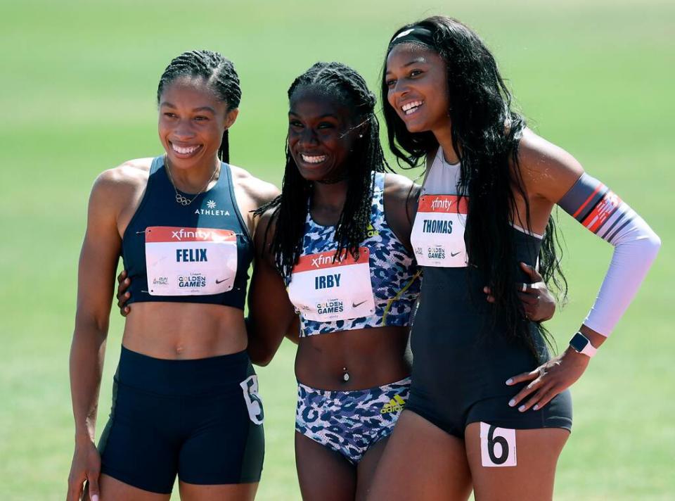 Gabby Thomas, Lynna Irby, Allyson Felix 