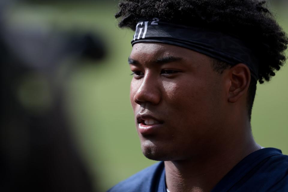 BYU Cougars football wide receiver Keanu Hill talks to journalists after practice at Brigham Young University in Provo on Tuesday, Aug. 1, 2023. | Spenser Heaps, Deseret News