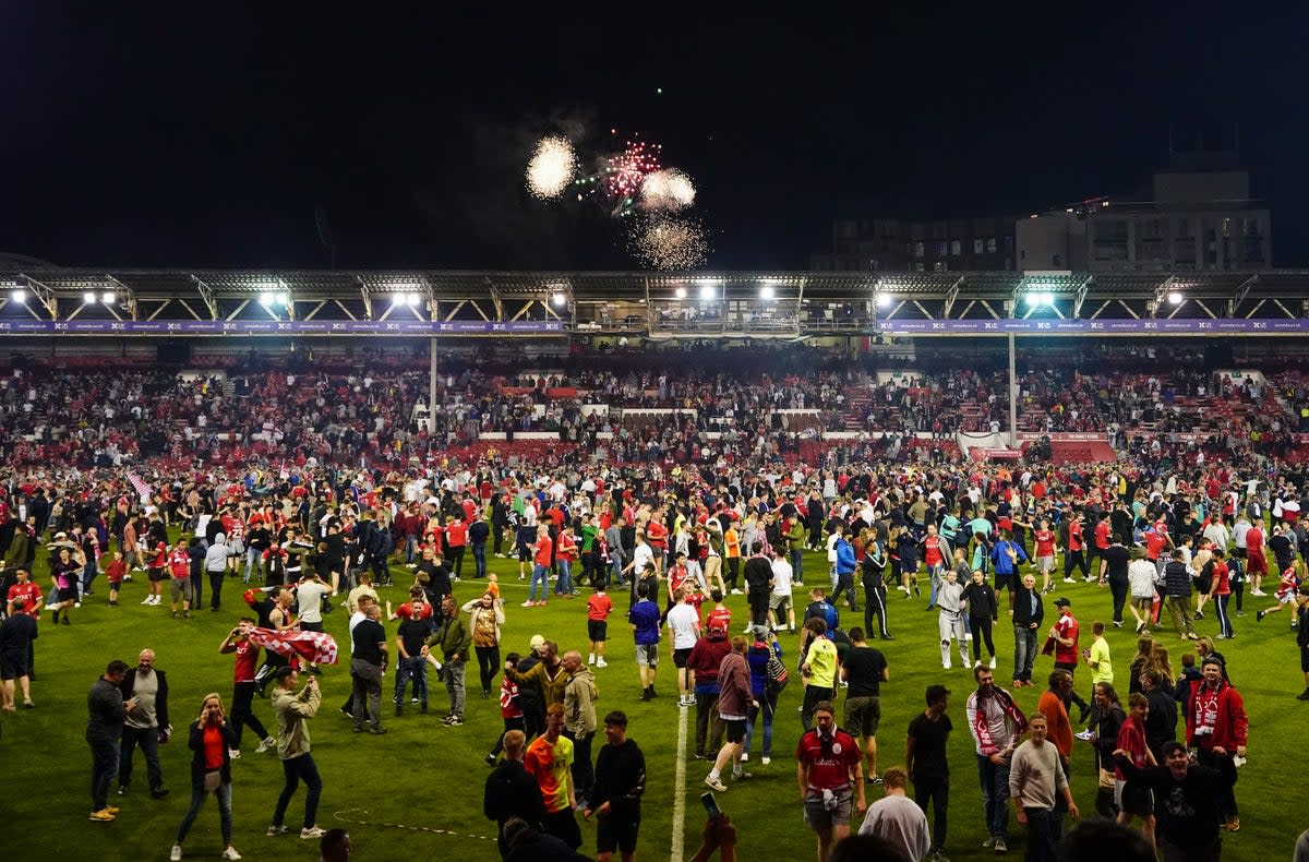 Nottingham Forest fans invaded the pitch after their side’s play-off semi-final victory over Sheffield United (Zac Goodwin/PA) (PA Wire)