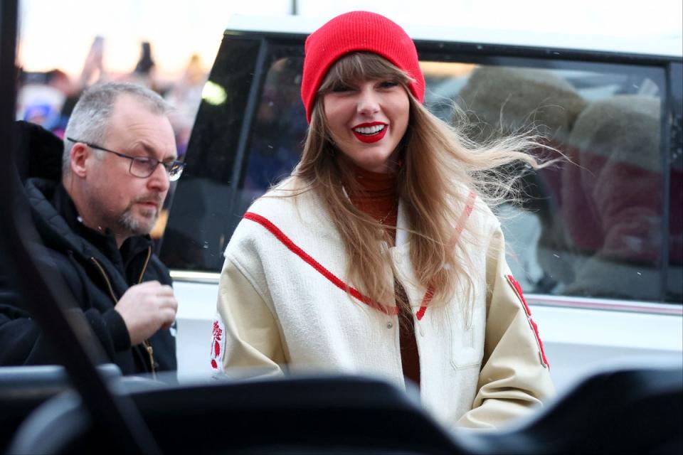 Taylor Swift arrives at Highmark Stadium to watch the match (AP)
