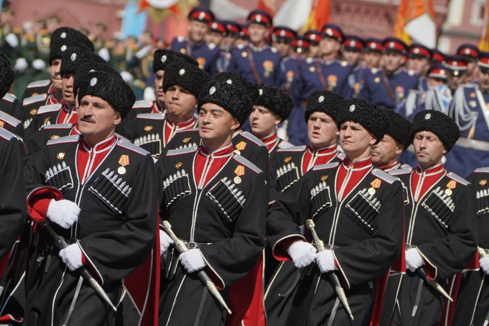 Russian cossacks march in parade (Moskva News Agency/AFP/Getty)