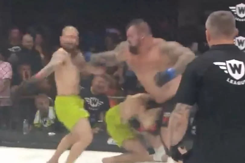 Eddie Hall knocked out one of the Neffati Brothers on his MMA debut