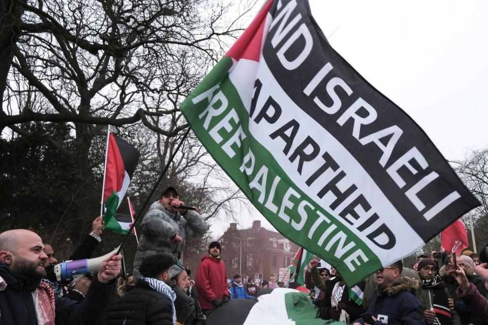 Palestinian supporters outside The Hague court in the Netherlands (Copyright 2024 The Associated Press. All rights reserved)