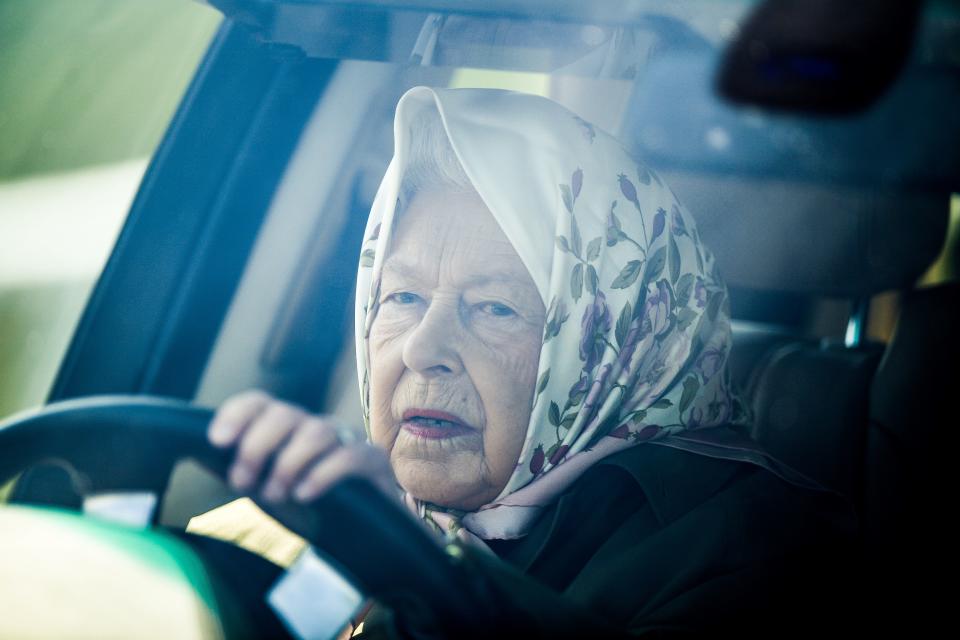 Britain's Queen Elizabeth II drives her Range Rover car as she arrives to attend the annual Royal Windsor Horse Show in Windsor, west of London, on May 10, 2019. - The horse show is the largest outdoor equestrian show in the UK, started originally in 1943 to help raise funds for the war effort, and has continued to run every year since, and is the only show in the UK to host international competitions in Showjumping, Dressage, Driving and Endurance. (Photo by Daniel LEAL-OLIVAS / AFP) (Photo by DANIEL LEAL-OLIVAS/AFP via Getty Images)