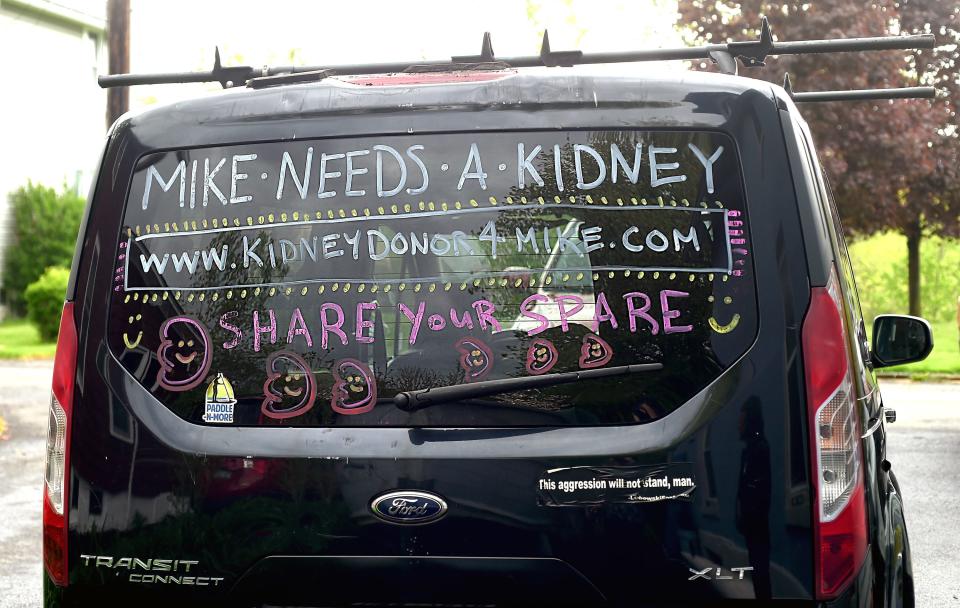 Mike Cook's colleague at Cornell High Energy Synchrotron Source decorated his car with messages announcing his need for a kidney donor. May 19, 2022.