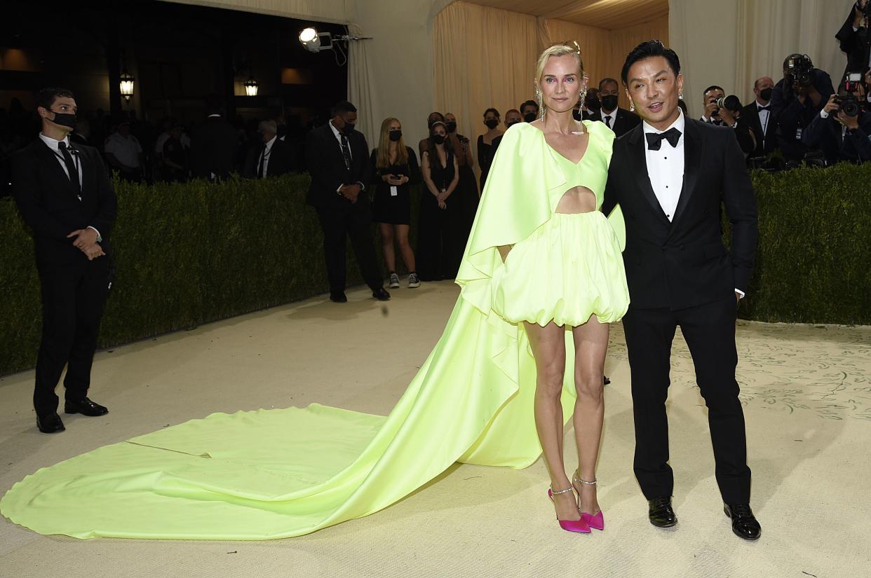 Diane Kruger, left, and Prabal Gurung attend The Metropolitan Museum of Art's Costume Institute benefit gala celebrating the opening of the "In America: A Lexicon of Fashion" exhibition on Monday, Sept. 13, 2021, in New York.
