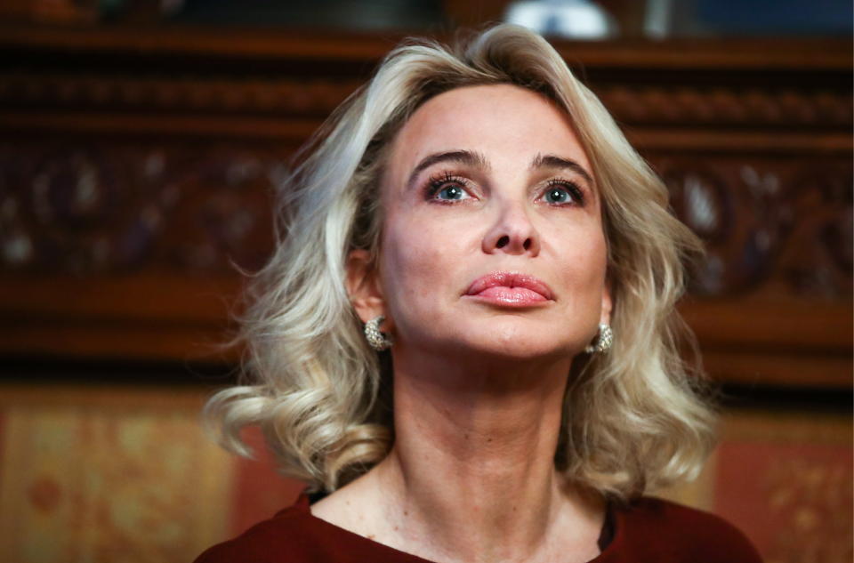 MOSCOW, RUSSIA - FEBRUARY 1, 2019: German princess Corinna zu Sayn-Wittgenstein ahead of a ceremony held at the Italian Embassy in Moscow to award an Order of the Star of Italy (Grand Officer) to conductor Valery Gergiev, Artistic Director of the Mariinsky Theatre, for outstanding achievements in developing friendship and cooperation between Italy and other countries. Valery Sharifulin/TASS (Photo by Valery Sharifulin\TASS via Getty Images)