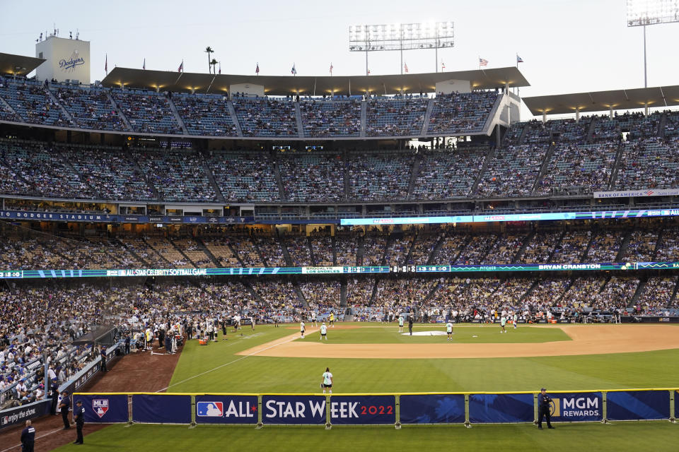 General view of Dodger Stadium during the MLB All Star Celebrity Softball game, Saturday, July 16, 2022, in Los Angeles. (AP Photo/Jae C. Hong)