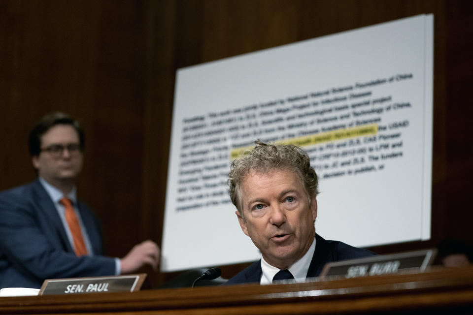 Sen. Rand Paul, R-Ky., speaks during a Senate Health, Education, Labor, and Pensions Committee hearing, Tuesday, July 20, 2021, on Capitol Hill in Washington. (Stefani Reynolds/The New York Times via AP, Pool)