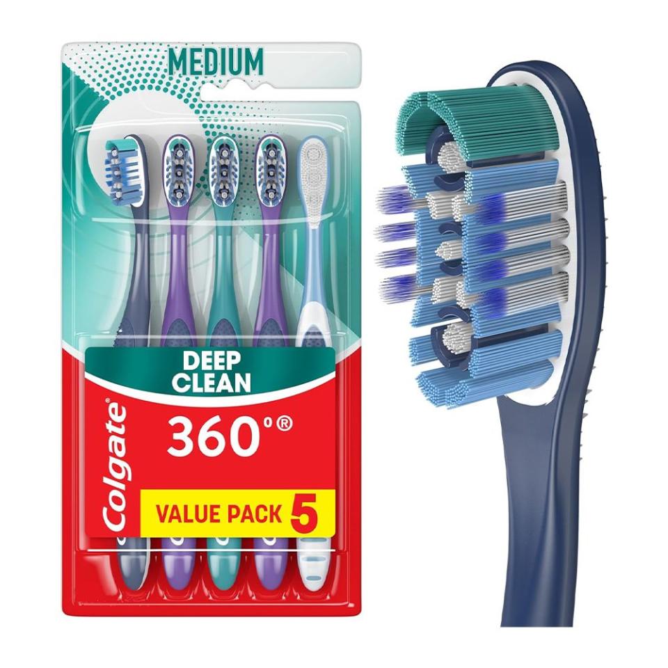 <p><a href="https://www.amazon.com/Colgate-Degree-Adult-Toothbrush-Medium/dp/B0BQ1CT7V7?tag=syn-yahoo-20&ascsubtag=%5Bartid%7C2089.g.2625%5Bsrc%7Cyahoo-us" rel="nofollow noopener" target="_blank" data-ylk="slk:Shop Now;elm:context_link;itc:0;sec:content-canvas" class="link ">Shop Now</a></p><p>360 Whole Mouth Clean Toothbrush</p><p>amazon.com</p><p>$9.99</p><span class="copyright">Colgate </span>