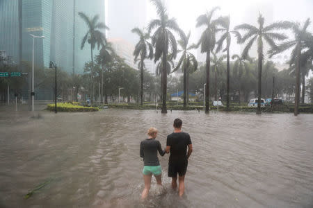 Flooding in the Brickell neighborhood as Hurricane Irma passes Miami, Florida, U.S. September 10, 2017. REUTERS/Stephen Yang