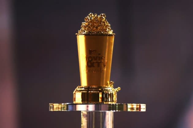 A Golden Popcorn award trophy is seen at the 2022 MTV Movie and TV Awards on June 5, 2022.  - Credit: Rich Polk/Getty Images for MTV