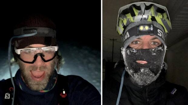 Davis did selfies along his various routes, even when he was skiing and cycling in the dark. 