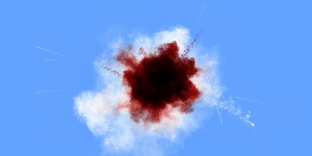 explosions with red and white smoke on a blue background