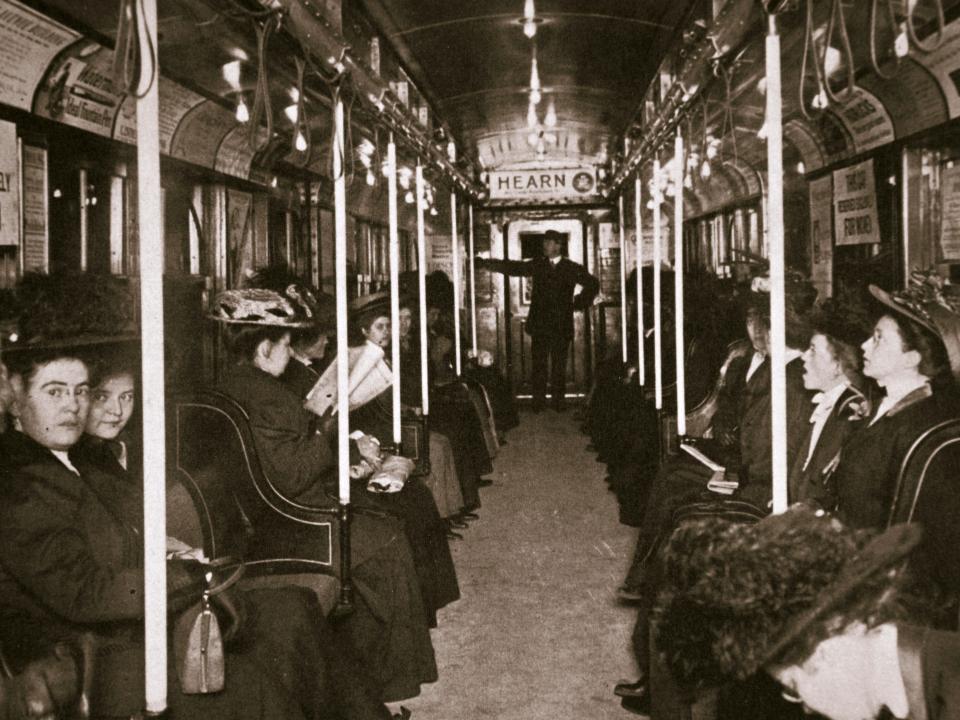 A subway train filled with women in 1901