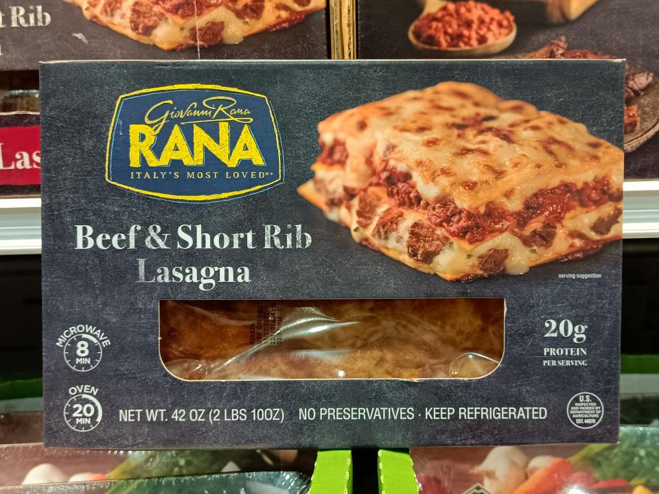 gray package of rana's beef and short rib lasagna at costco
