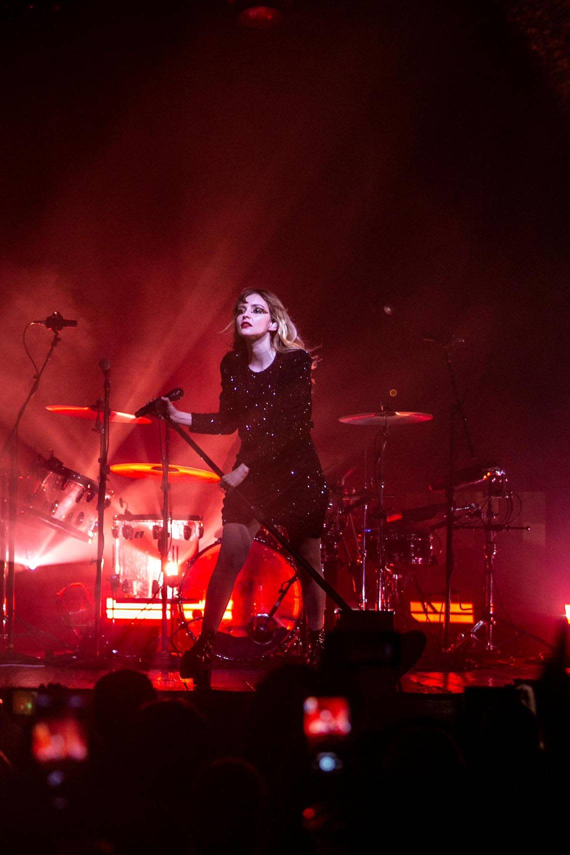 Lauren Mayberry, vocalist and percussionist of the Scottish synth-pop band Chvrches, at a performance at Revolution Live music club in Fort Lauderdale on Wednesday, May 31, 2022.