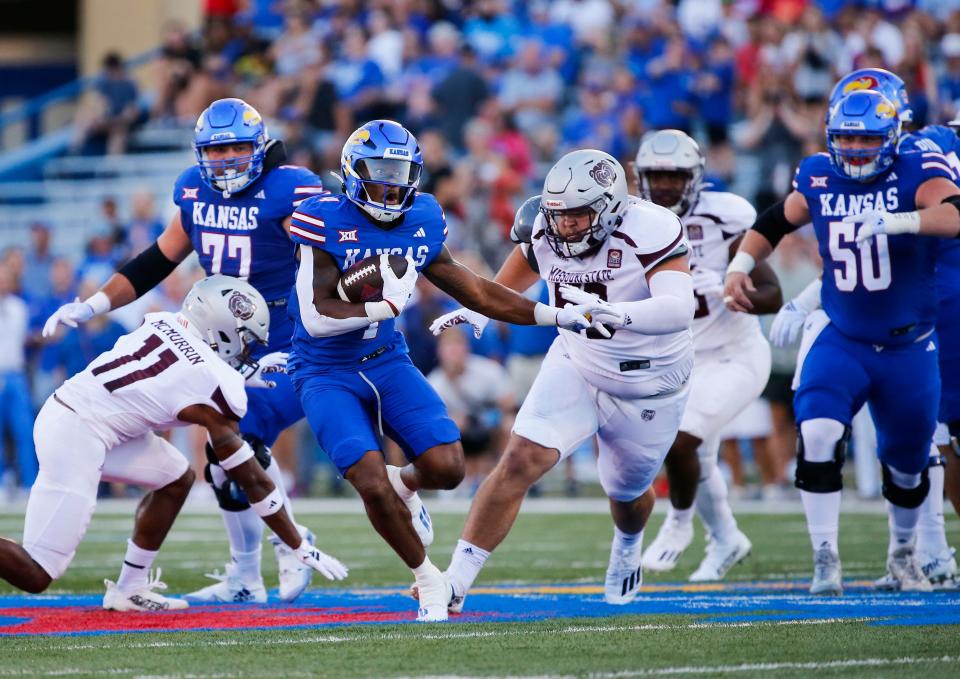 The Missouri State Bears took on the University of Kansas Jayhawks at David Booth Kansas Memorial Stadium in Lawrence Kansas on Friday, Sept. 1, 2023.