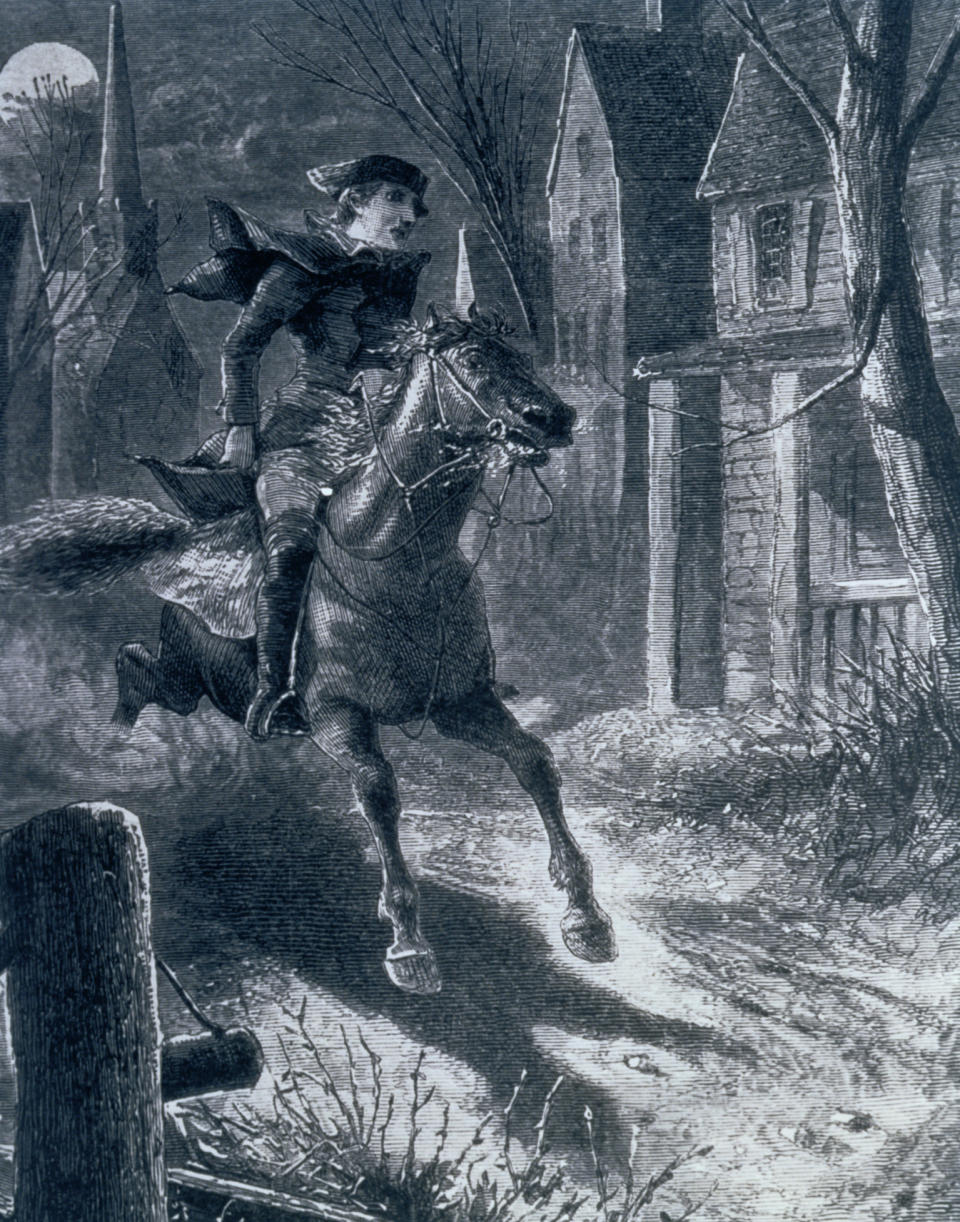 a lithograph of Paul Revere's ride