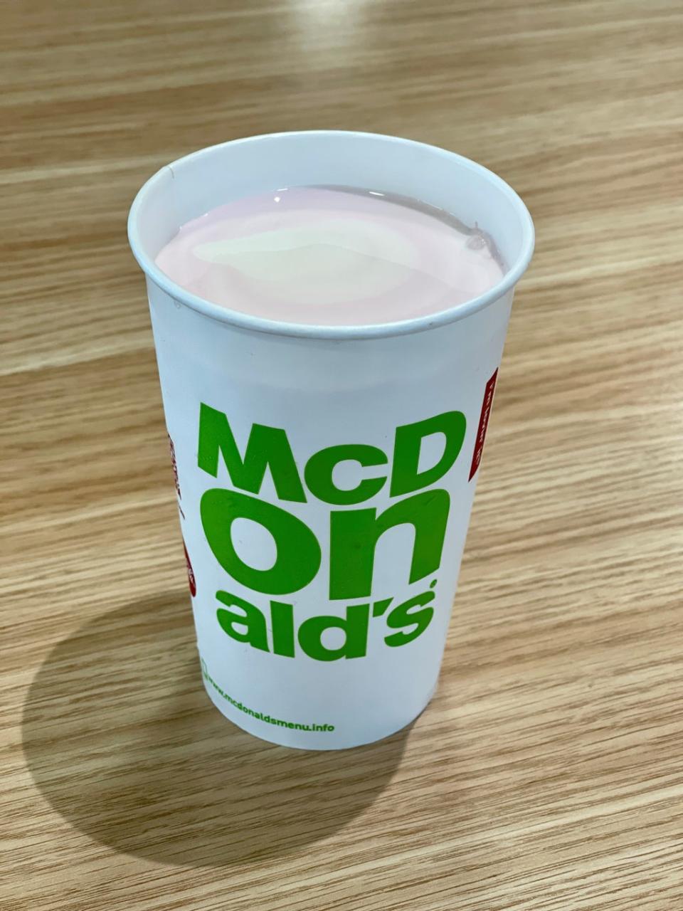 A strawberry millkshake bought in a McDonald’s outlet in Belfast on Tuesday (Liam McBurney/PA) (PA Wire)